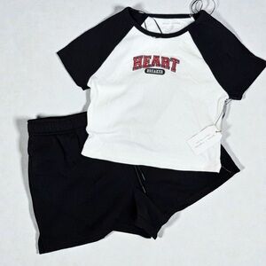 Better Together Women's Heartbreaker Raglan T-Shirt & Shorts Set Black Size L